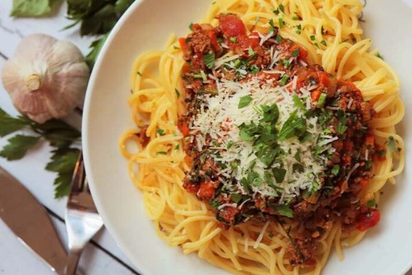 Easy Spaghetti Bolognese on a plate